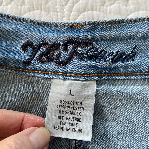 Classic Blue Denim Pencil Skirt Stretchy Back Slit 2 Rear Pockets Size Large - Picture 3 of 13